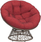 Bme 40" Ergonomic Wicker Papasan Chair with Soft Thick Density Fabric Cushion, High Capacity Steel Frame, 360 Degree Swivel for Living, Bedroom, Reading Room, Lounge, Cherry Sangria-Brown Base