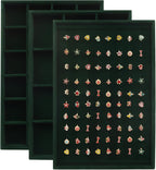 Rocutus Jewelry Trays,3 Pack Stackable Velvet Jewelry Organizer Tray Drawer Jewelry Storage Tray,Divided Ring Organizer Tray for Earrings, Necklaces, Bracelets,13.8"x9.5"x1.2" (Dark Green)