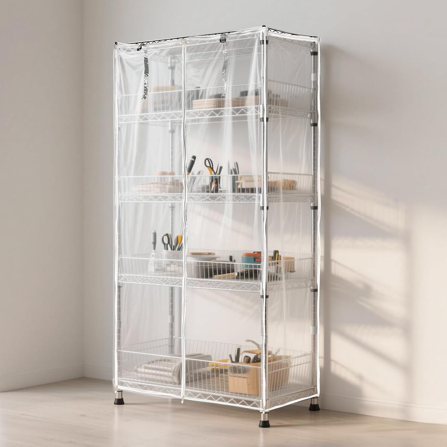 Waterproof Shelf Cover,Durable Dustproof Storage Wire Rack Covers,Outdoor Shelving Covers for Wire Shelves with Zipper 48''x18''x72'',Clear