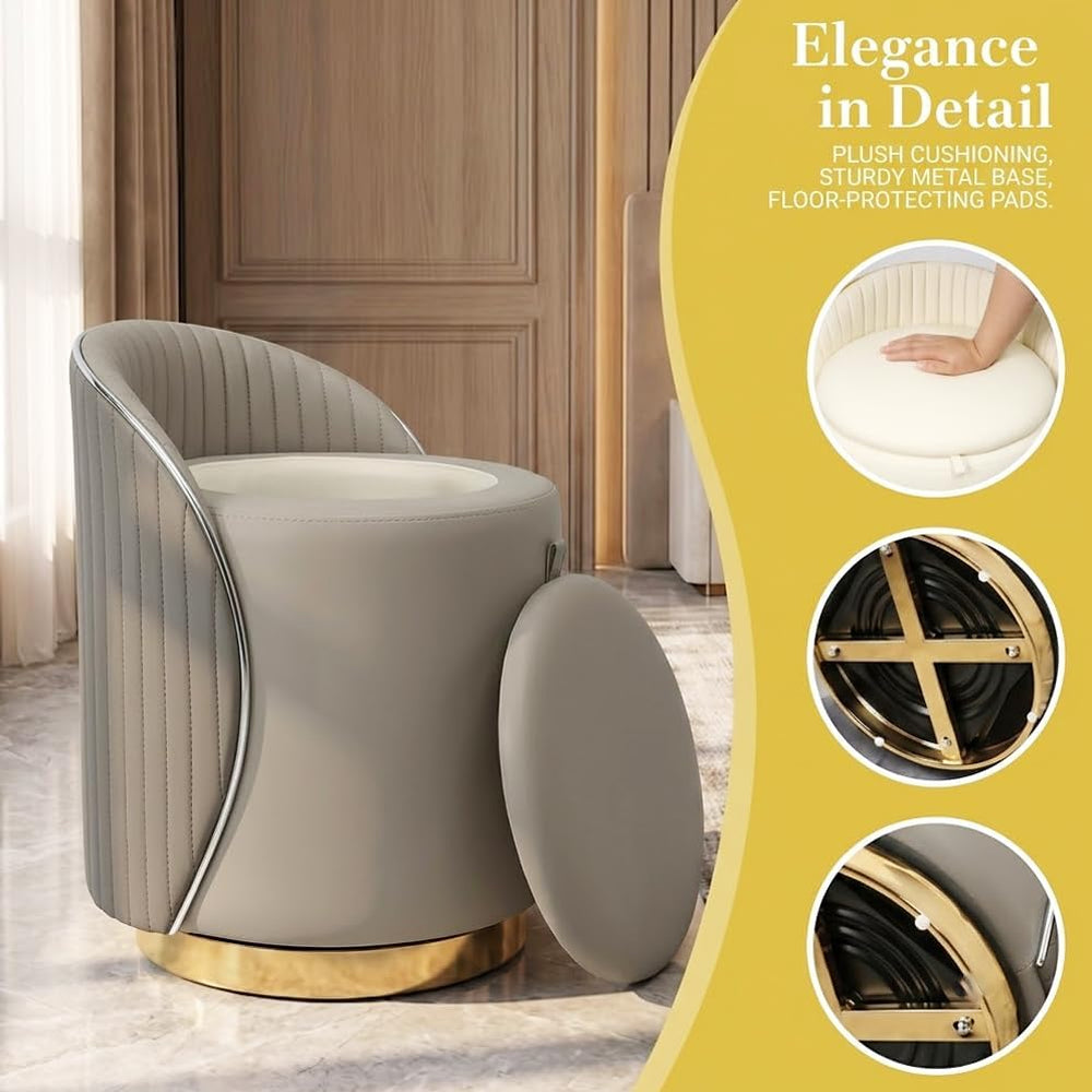 Luxury Vanity Stool with Storage, 360° Swivel Vanity Chair with Back, 400lbs ...