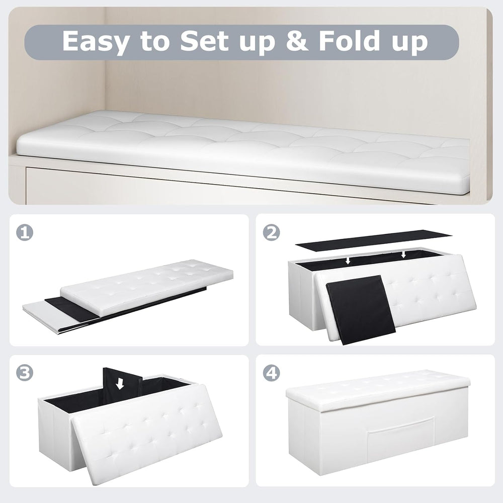 GOFLAME 43 Inches Folding Storage Ottoman Bench, PU Leather End of Bed Bench ...