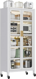 65.16" Tall Kitchen Pantry Storage Cabinet, Large Kitchen Display Cabinet with Wheels, Freestanding Buffet Cabinets with Adjustable Shelf & 2 Doors for Home, Dining Room, Living Room, White