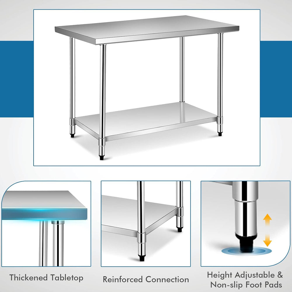 Giantex 48 x 30 Inches Stainless Steel Work Table, Heavy Duty Commercial Kitc...