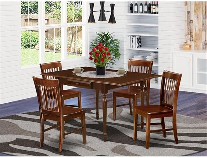 East West Furniture MZNO5-MAH-W 5 Piece Dining Set Includes a Rectangle Dining Room Table with Dropleaf and 4 Kitchen Chairs, 36x54 Inch, Mahogany