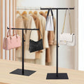 Purse Display Stand T Shaped, Countertop Jewelry/Scarf/Handbag T-Bar Display Stand, Tabletop Double Hook Hanging Stands for Long Necklaces, Metal with Adjustable Height (Black, 2Pcs)