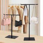 Purse Display Stand T Shaped, Countertop Jewelry/Scarf/Handbag T-Bar Display Stand, Tabletop Double Hook Hanging Stands for Long Necklaces, Metal with Adjustable Height (Black, 2Pcs)