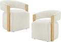 Upholstered Dining Chairs with Casters, Modern Barrel Side Armchair with Rollers & Wooden Armrest for Dining Room, Bedroom, Kitchen, Reading Room, Beige, Set of 2