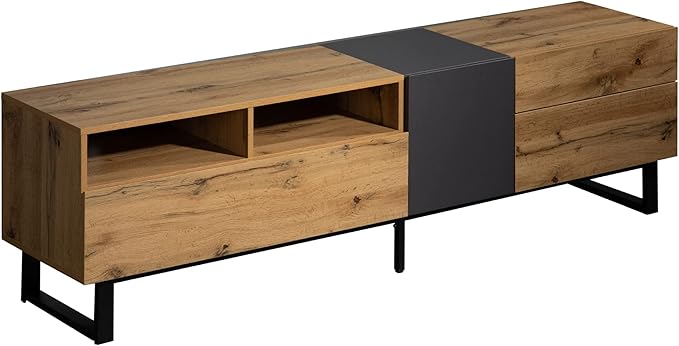 Ball & Cast 70" Modern TV Stand for TVs up to 80", Media Console with Drop-Down Door, 2 Drawers & Adjustable Shelf, Entertainment Center w/Ample Storage for Living Room, Home Theatre,Wood