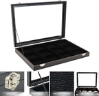 Wudygirl Jewelry Tray 12 Grid Jewelry Organizer with Clear Lid Bracelet Holder Organizer Display Case Removable, Black Velvet (12 Grid)