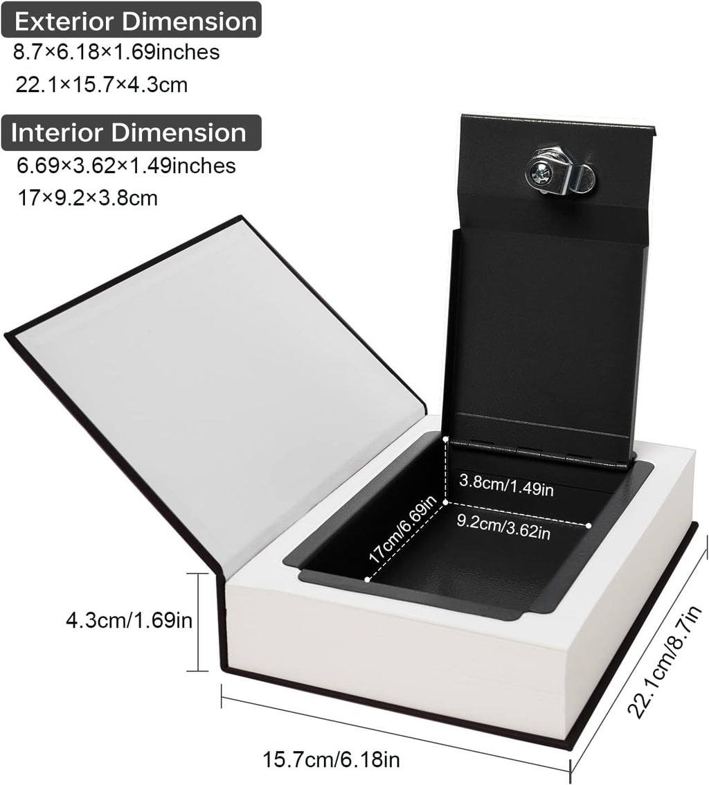 Leather Book Safe (Size 8.7"×6"×2") Real Paper Secret for Jewelry, Money and Cash, Diversion Book Safe,Hollow with Hidden,Key Lock (M, Bible-Key)