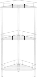 3 Tier Floor Standing Corner Shower Caddy Organizer Shelf with Hooks, Bathroom Shelves Stand Rack, White