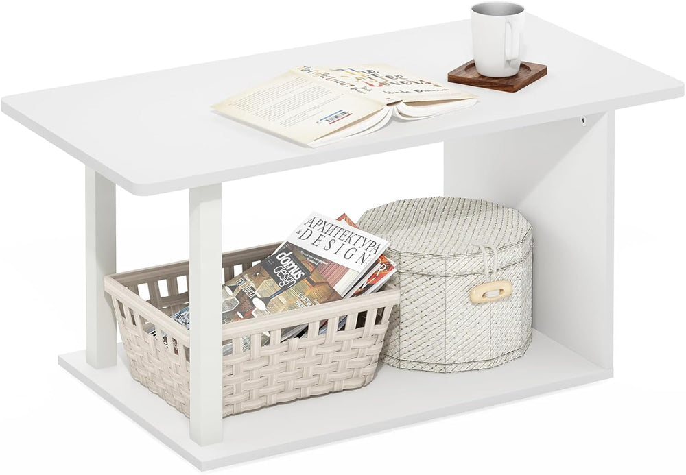 Furinno Basic 2-Tier Modern Coffee Table with Open Shelf, White