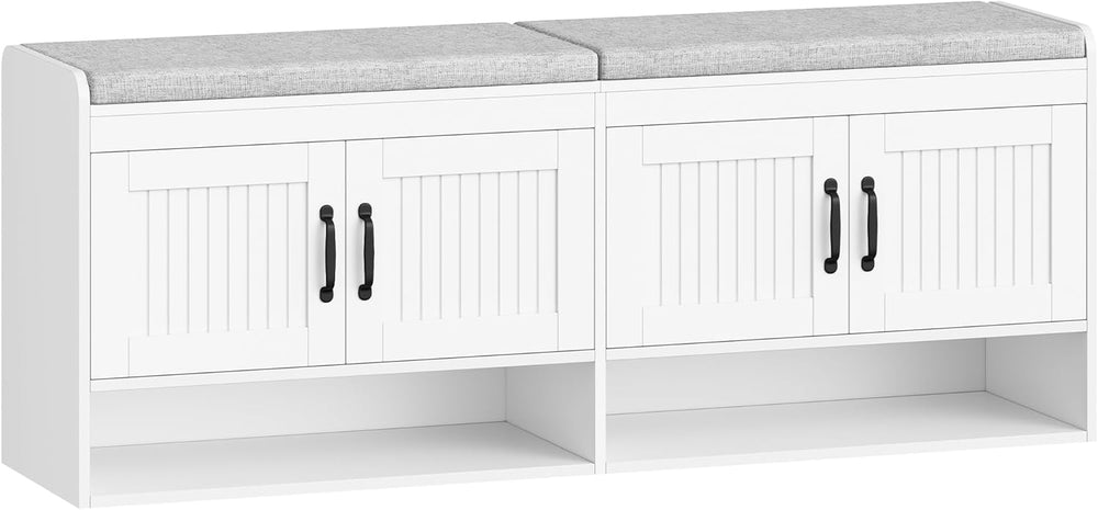 Hzuaneri 55.1" Shoe Storage Bench, 3 Tier Entryway Shoe Bench with Padde...