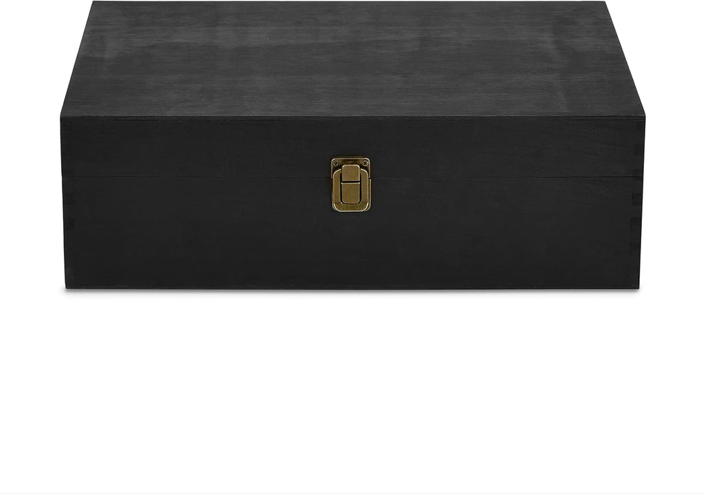 makerflo XL Black Pine Wood Memory Box with Black Felt Inside, Hinged with Clasp, Keepsake Wooden Box Ideal for Craft and Personalization (Laser Engraving, Epoxy, UV DTF, and Vinyl) – Pack of 12