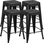 Yaheetech 24 Inch Metal Barstools Set of 4, Counter Height Backless Stools, Industrial Stackable Bar Chairs with Footrest for Kitchen/Dining Room/Bistro/Patio, Black