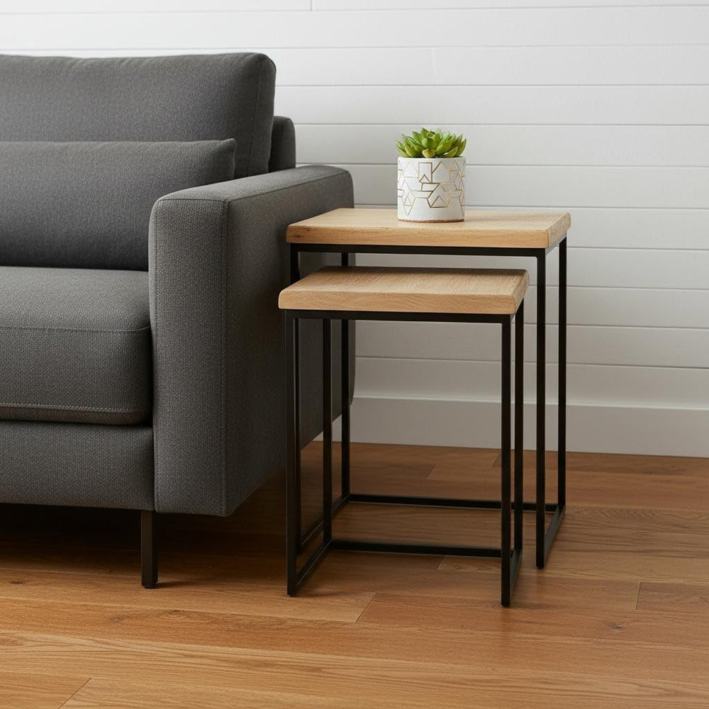 HomeRoots Set of Two 25" Black and Brown Solid Wood Nested Tables