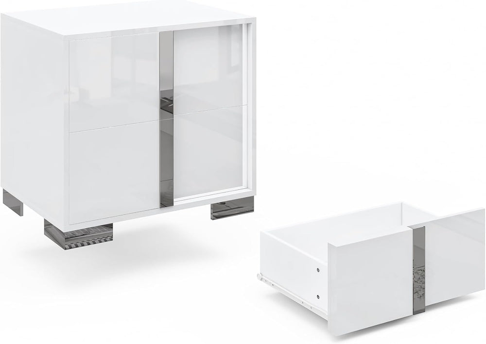AMERLIFE Modern Nightstand, 23.6" End Table with 2 Drawers, White | Beds...