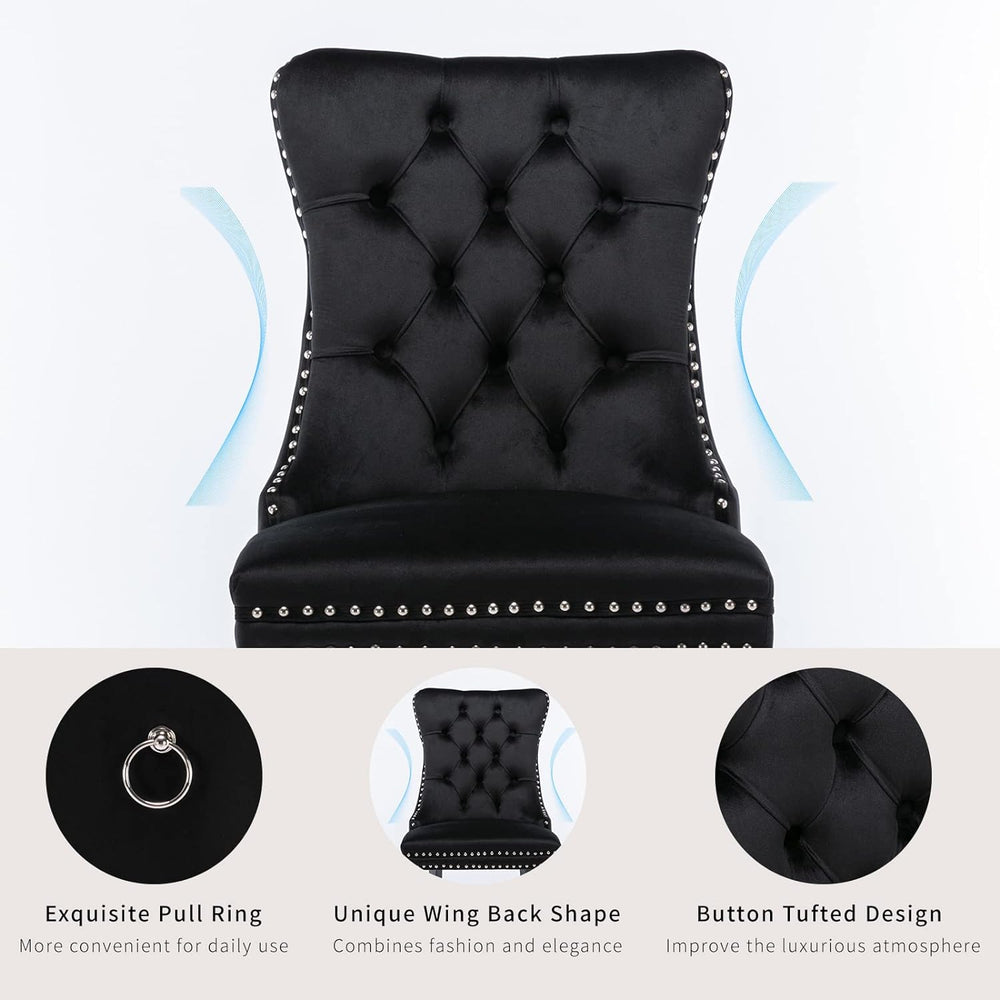 Black Velvet Dining Chairs Set of 8, Tufted Kitchen & Dining Room Chairs ...
