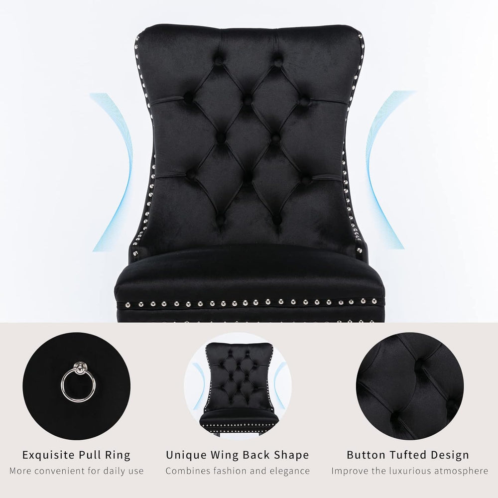ODUSE-DAILY Black Velvet Dining Chairs Set of 4, Kitchen & Dining Room Ch...
