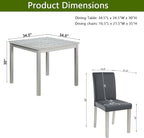 KEIKI 5-Piece Standard Height Dining Table Set with Square Table and 4 Upholstered Chair, for 4 Person, Classic Crystal Decoration Wood Table Set, Easy Assembly, for Kitchen, Dining Room, Silver Grey