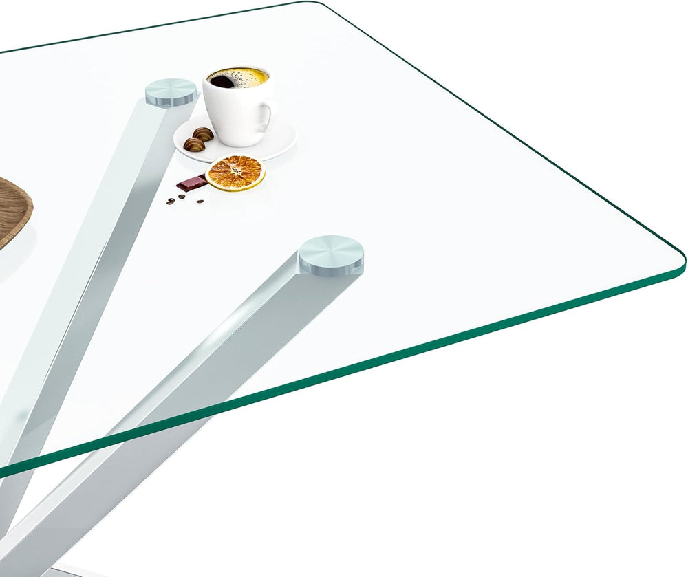 51.18" Rectangular Glass Dining Table, Tempered Glass Kitchen Tabe with ...