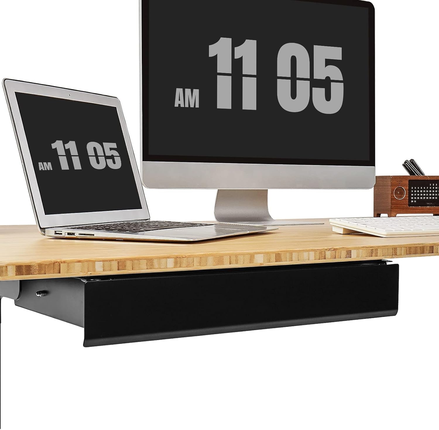 FLEXISPOT Under Desk Pull-Out Drawer Standing Desk Storage Organizer, Sliding Security Workstation Drawers (L, Black)