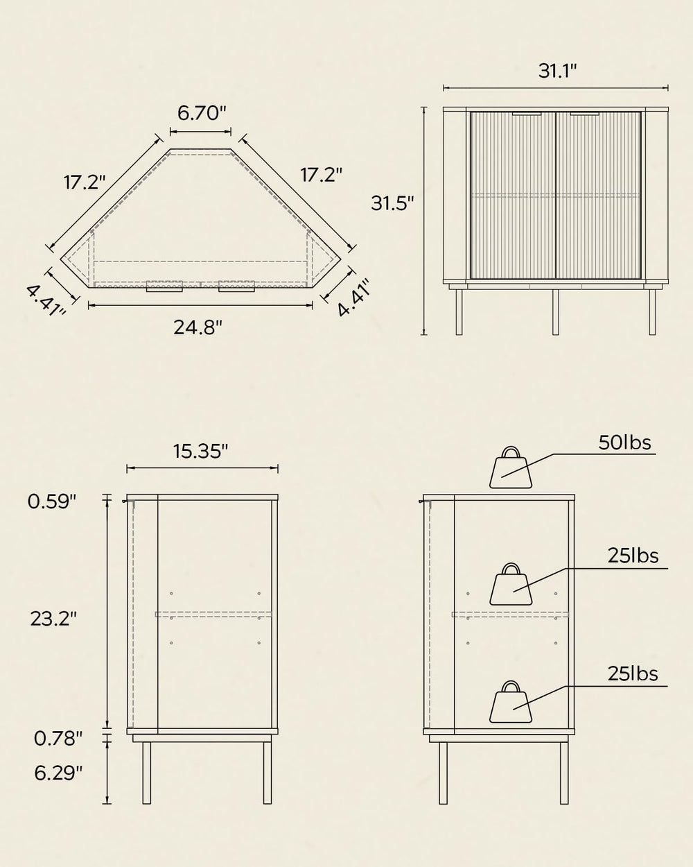 Fluted Corner Cabinet, Modern Small Floor Storage Cabinet with Adjustable She...