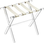 Sumerflos Acrylic Luggage Rack for Guest Room - Foldable Suitcase Stand with Leather Straps for Bedroom Living Room Hotel Heavy-Duty, Holds up to 50-100 lb lightweight Space Saving, Beige, 1 Pack
