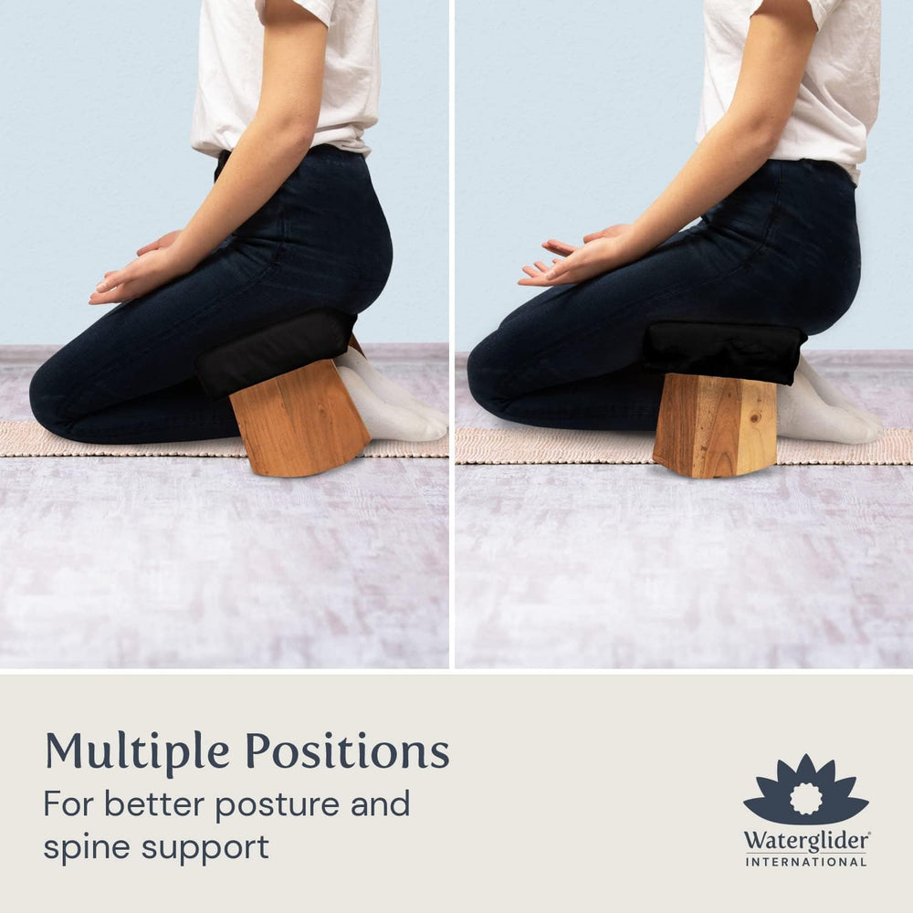 Meditation Bench (Burgundy), Seiza, Sustainable Acacia Wood with Curved Botto...