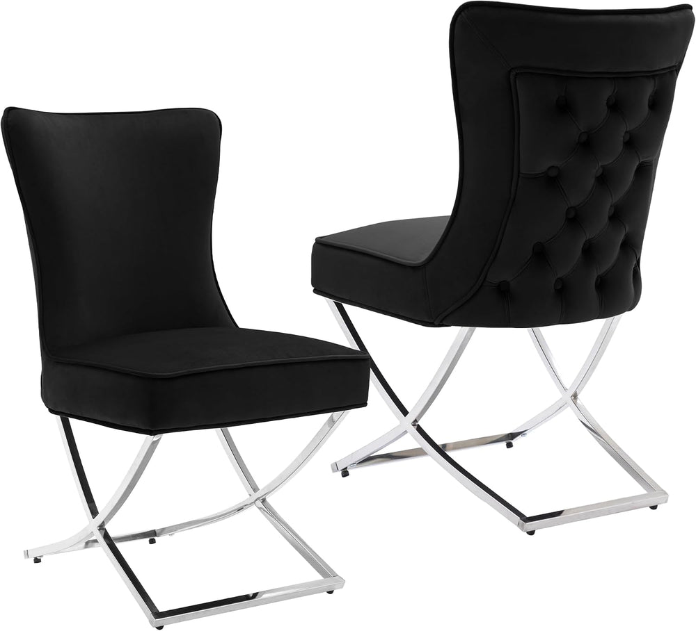 LOULENS Velvet Dining Chairs Set of 2, Sliver Metal X-Legs, Black | Elegance,...