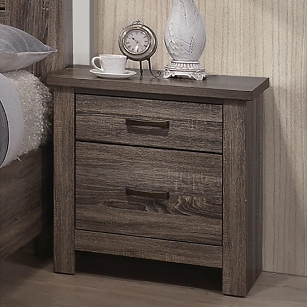 2 Drawers Nightstand in Brown Finish,for Small Spaces