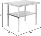 KUTLER Stainless Steel Table 24 x 36 Inches, NSF Heavy Duty Commercial Kitchen Prep and Work Table with Undershelf for Restaurant, Hotel, Home