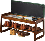 latifolia Solid Wood Bench, Entryway Shoe Bench with Cushion, Flip-Open Storage Compartment, 2-Tier Shoe Organizer(Green,31.50''L)