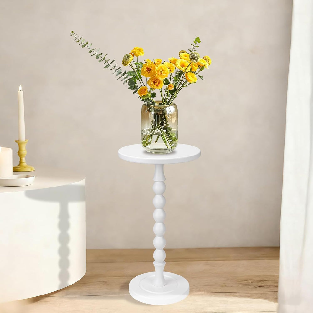 Round Side Table for Small Spaces, Drink Table with Oak Wood Pedestal, Modern...