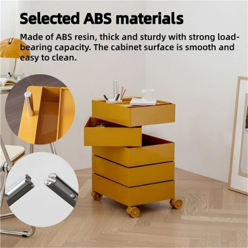 ABS Side Table with Wheels, 360° Movable Storage Cart, Multi-Layer Night Stan...