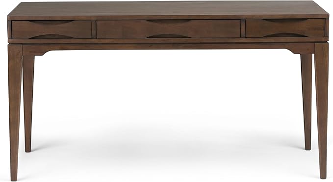SIMPLIHOME Harper Desk - 60-Inch Wide Solid Hardwood Writing Desk in Walnut Brown, Mid-Century Modern Home Office Computer Table for Workspace or Study with 2 Drawers and Flip-Down Keyboard Tray