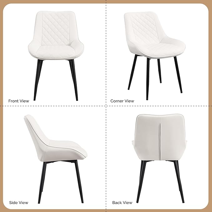 Dining Chair, Modern Dining Chairs with Thick Cushions, Faux Leather Upholste...
