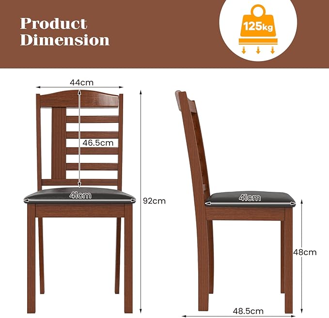GOFLAME Wooden Dining Chairs Set of 4, Upholstered Kitchen Side Chairs with Faux Leather Padded Seat & Rubber Wood Frame, Mid-Century Dinette Chairs for Dining Room, Restaurant
