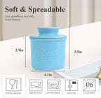 Butter Crock for Counter with Water, French Butter Keeper for Spreadable Butter Ceramic Butter Dish with Lid for Countertop, Butter Container Holder, Home Kitchen Decor (Blue, M)