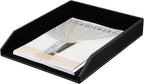 KINGFOM Letter Tray, PU Leather Paper Organizer Tray for Desk, Paper Organizer Storage Holder for Office Home or School A4 Size Black