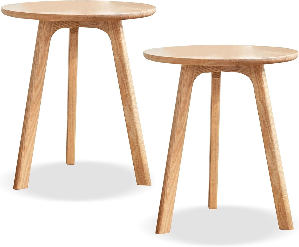 100% Solid Oak Wood Side Table, Multifunctional Nightstand, Round Stool, Acce...