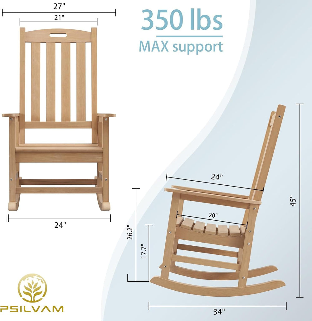 Psilvam Outdoor Rocking Chairs Set of 2, Oversized Porch Rocker (Teak)