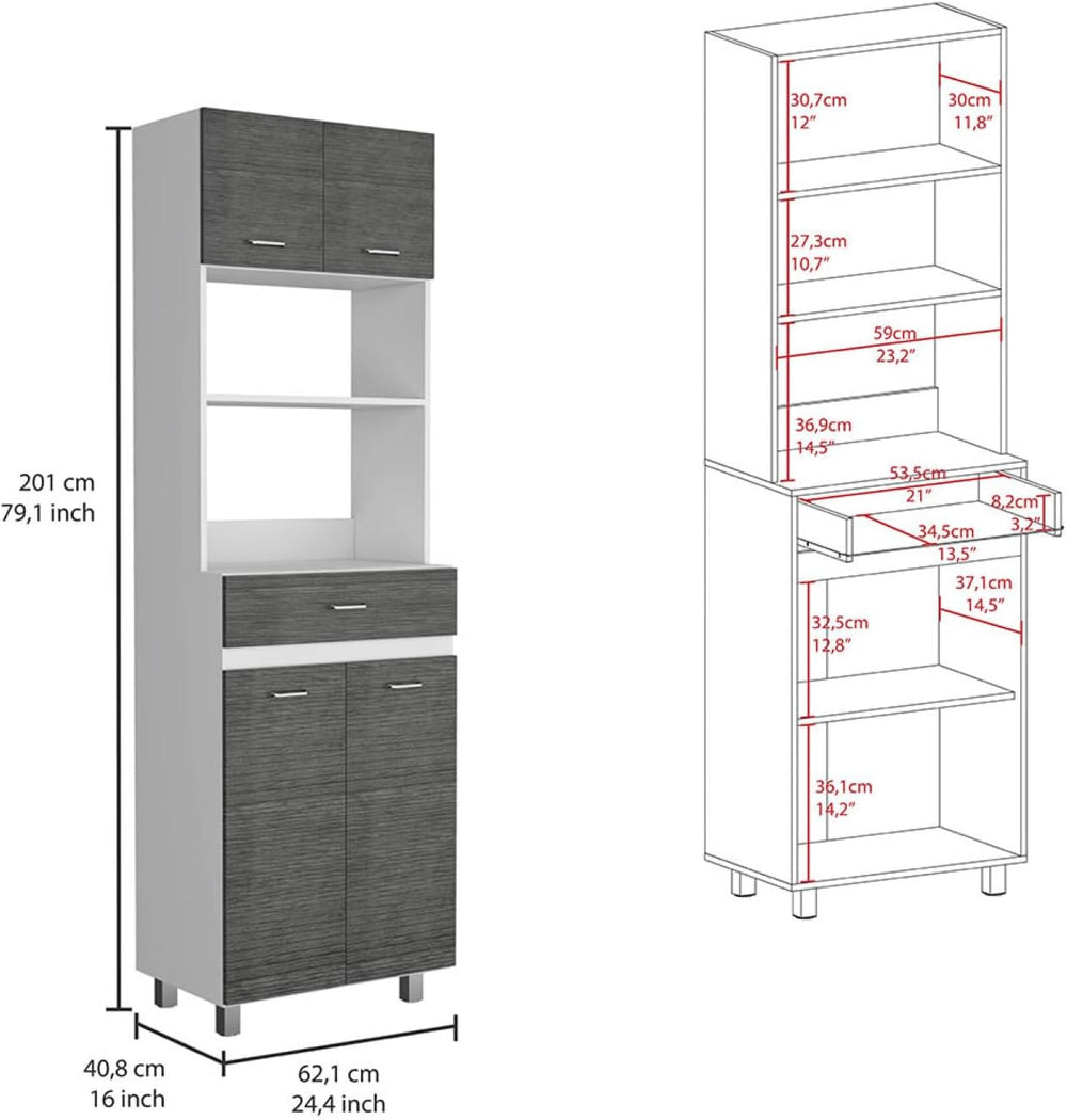 Caribe Microwave Cabinet, Double Door, One Drawer and One Shelf - White/Smoke...