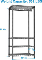Ulif H4 Mini Portable Closet, 4 Tiers Freestanding Clothing Garment Rack for Small Space, Metal Clothes Wardrobe System for Bedroom, 23.6" W x 14" D x 76.4" H, Load 502 lbs, Black