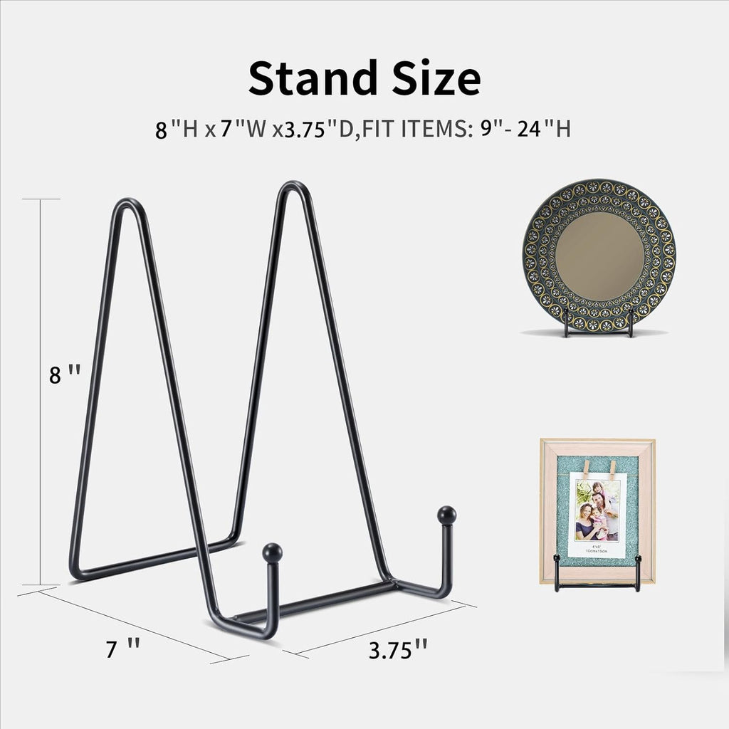 Kruodop 8 Inch Plate Stands for Display, 5 Pack Plate Holder Display Stand, Black Metal Frame Easel Holder Stand for Pictures,Book, Photo, Decorative Plate, Black