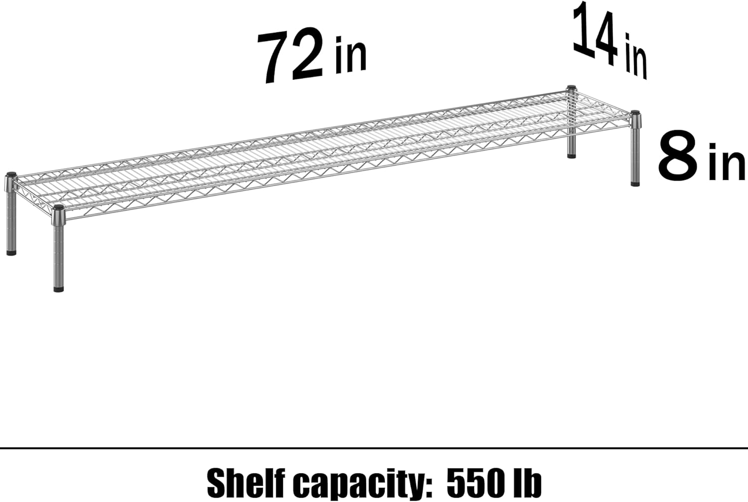 14" Deep x 72" Wide x 8" Height 1-Tier Wire Shelving Kit | NSF Commercial Storage Rack Unit
