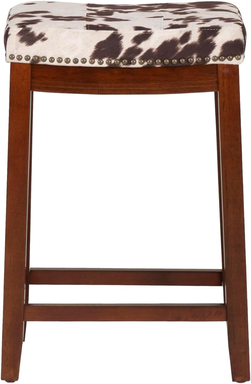 Linon Claridge Rich Brown Wooden 24 Inch Seat Height Counter Stool with Brown...