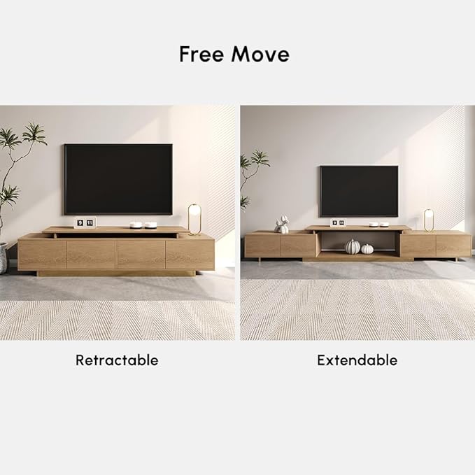homary Extendable TV Stand for 65–85 Inch TVs, Modern Adjustable Media Console with Storage Drawers, Walnut Entertainment Center for Living Room & Bedroom