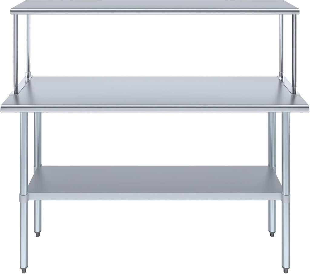 Stainless Steel Work Table with Wide Single Tier Overshelf | Metal Kitchen Prep Table & Shelving Combo (18" x 60" Work Table + 12" Overshelf)