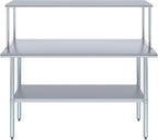 Stainless Steel Work Table with Wide Single Tier Overshelf | Metal Kitchen Prep Table & Shelving Combo (18" x 60" Work Table + 12" Overshelf)